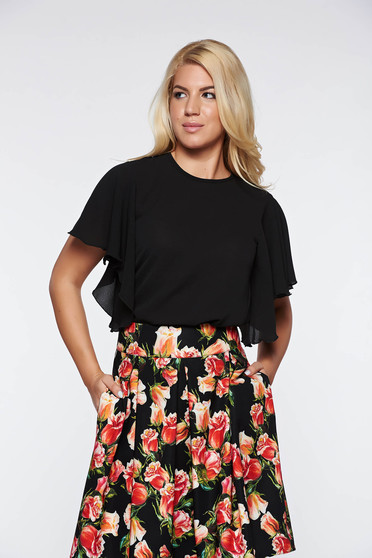 Bluza dama PrettyGirl neagra eleganta cu croi larg din material vaporos si usor transparent