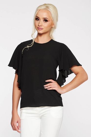 Bluza dama PrettyGirl neagra eleganta cu croi larg din material vaporos si usor transparent
