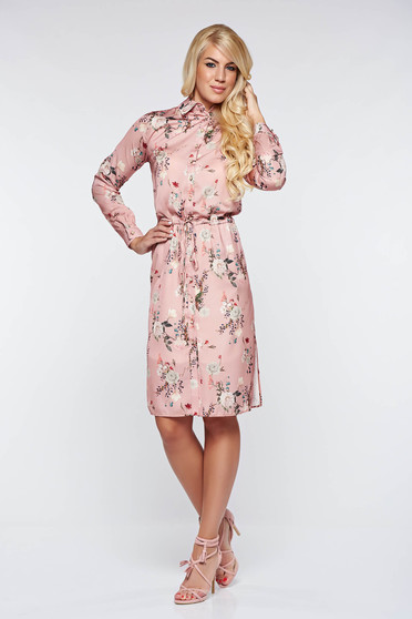 Rochie PrettyGirl rosa eleganta din material satinat captusita pe interior cu snur in talie