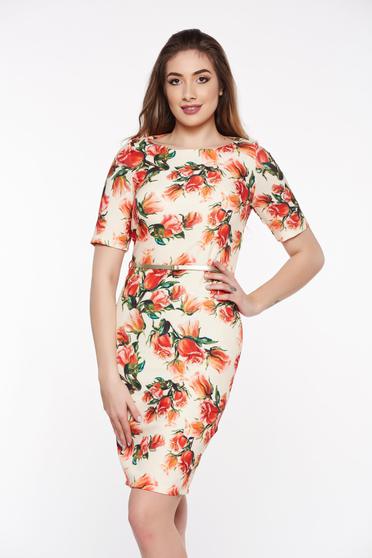 Rochie PrettyGirl rosie eleganta tip creion din bumbac captusita pe interior