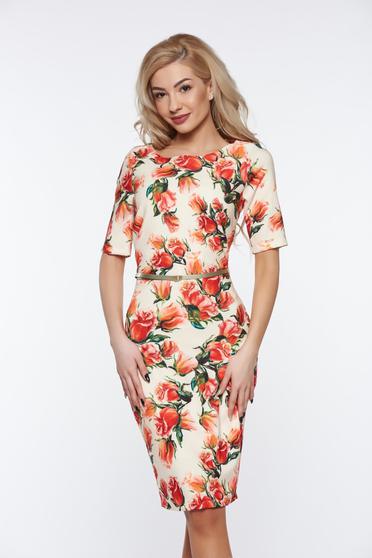 Rochie PrettyGirl rosie eleganta tip creion din bumbac captusita pe interior