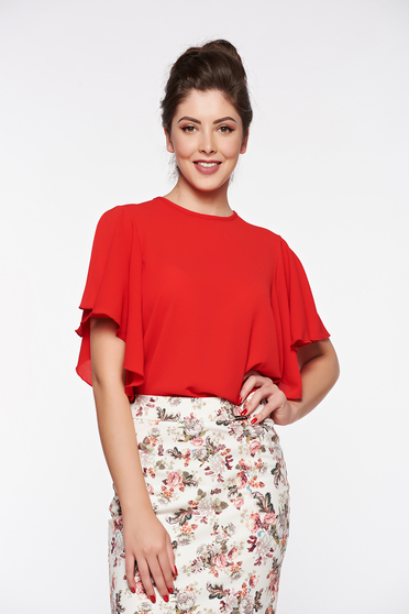 Bluza dama PrettyGirl rosie eleganta cu croi larg din material vaporos si usor transparent