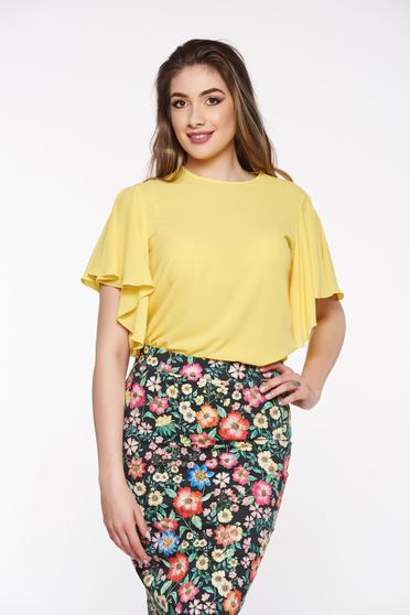 Bluza dama PrettyGirl galbena eleganta cu croi larg din material vaporos si usor transparent