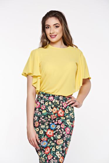 Bluza dama PrettyGirl galbena eleganta cu croi larg din material vaporos si usor transparent