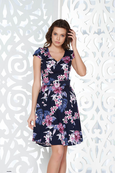 Rochie StarShinerS albastra-inchis de zi in clos din bumbac elastic cu buzunare