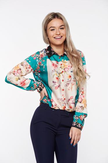 Camasa dama PrettyGirl verde eleganta cu croi larg din material satinat si vaporos