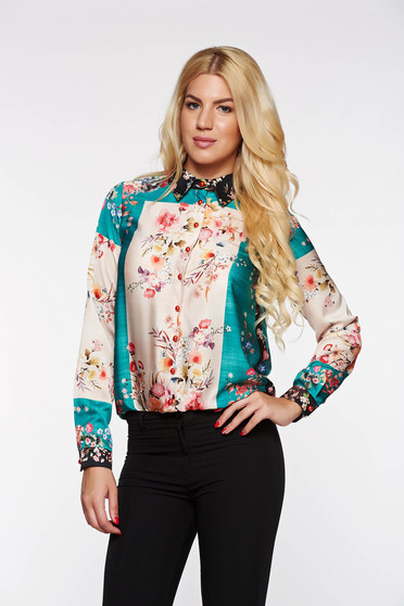 Camasa dama PrettyGirl verde eleganta cu croi larg din material satinat si vaporos