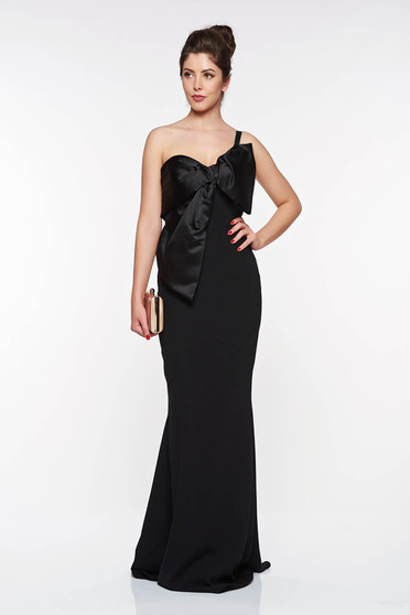 Rochie Ana Radu neagra de lux tip sirena din stofa neelastica cu bust buretat