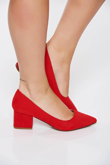 Pantofi Top Secret rosu elegant cu toc patrat cu varful usor ascutit