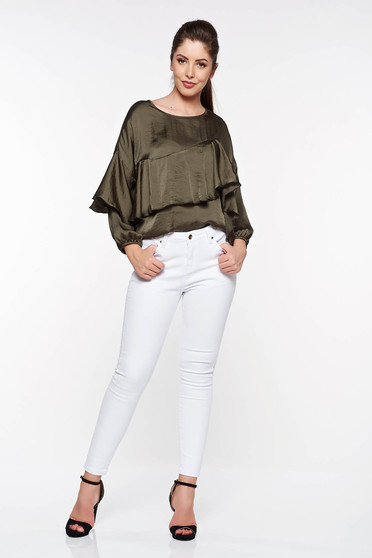 Blugi Top Secret albi casual skinny din bumbac elastic cu buzunare in fata si in spate