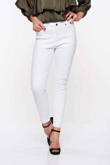 Blugi Top Secret albi casual skinny din bumbac elastic cu buzunare in fata si in spate