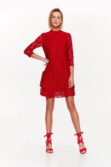 Rochie Top Secret rosie eleganta cu croi larg din dantela captusita pe interior cu volanase