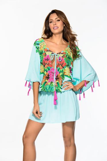 Rochie Cosita Linda albastra de plaja cu croi larg accesorizata cu snur