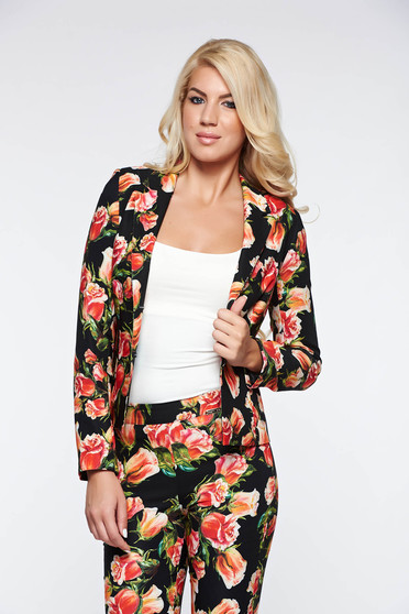 Sacou PrettyGirl negru office cambrat din material usor elastic captusit pe interior
