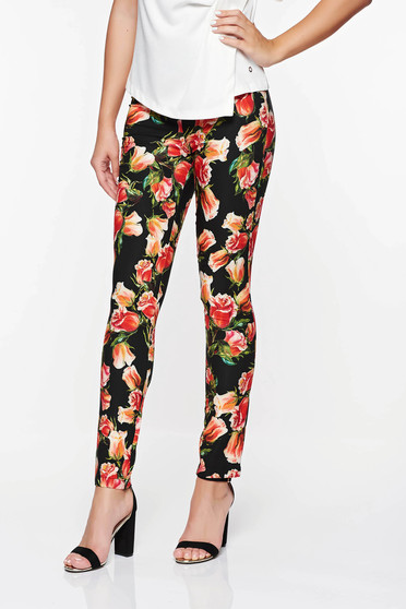 Pantaloni PrettyGirl negri office conici din material usor elastic cu talie medie