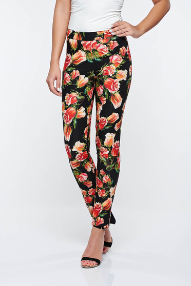 Pantaloni PrettyGirl negri office conici din material usor elastic cu talie medie