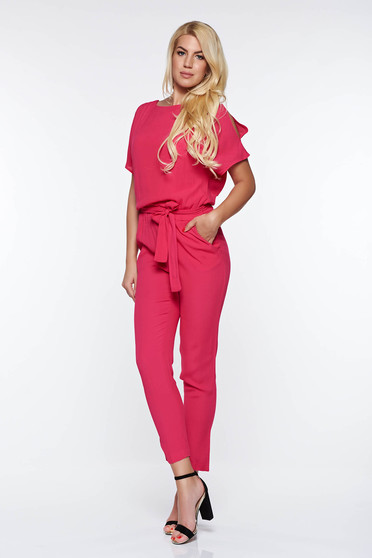 Salopeta Top Secret fuchsia casual din material vaporos captusita pe interior cu elastic in talie