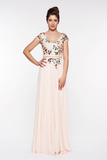 Rochie LaDonna rosa de ocazie brodata din material vaporos captusita pe interior