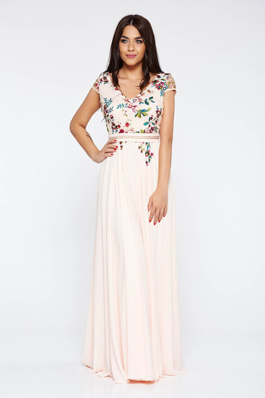 Rochie LaDonna rosa de ocazie brodata din material vaporos captusita pe interior