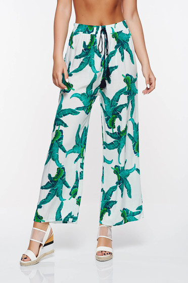 Pantaloni SunShine verzi casual cu croi larg din bumbac cu elastic in talie
