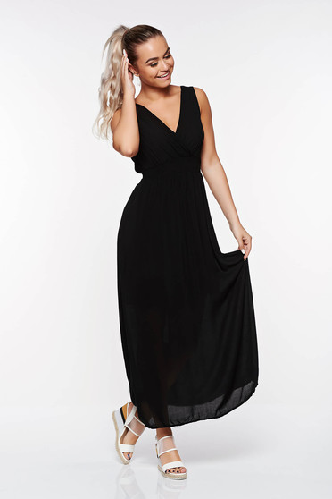 Rochie SunShine neagra casual cu croi larg din material vaporos cu elastic in talie