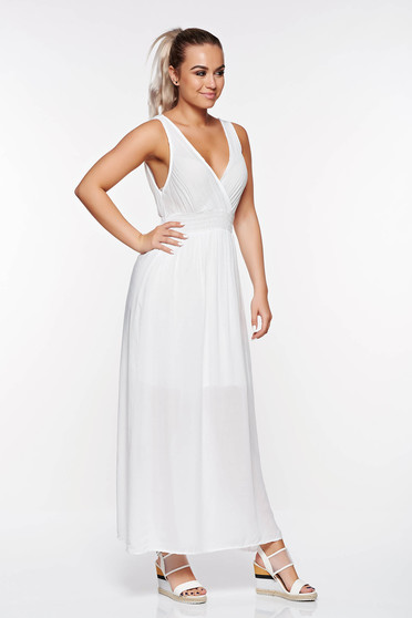 Rochie SunShine alba casual cu croi larg din material vaporos cu elastic in talie