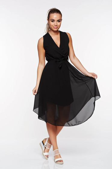 Rochie SunShine neagra de zi din voal captusita pe interior cu elastic in talie