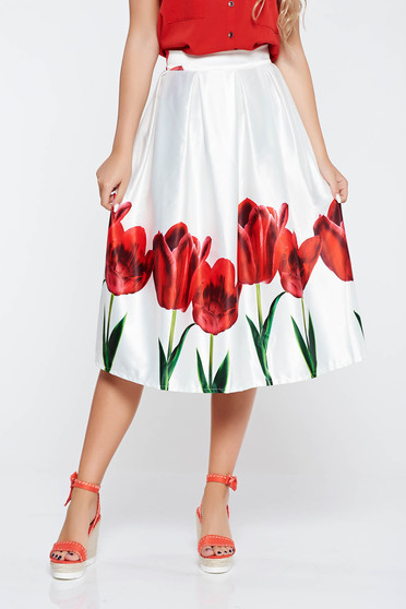 Fusta SunShine alba eleganta in clos din material satinat cu talie inalta