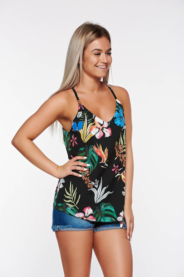 Top SunShine negru casual cu croi larg din material vaporos cu bretele
