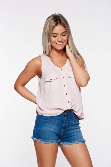 Top SunShine rosa casual cu croi larg din material neelastic fin la atingere