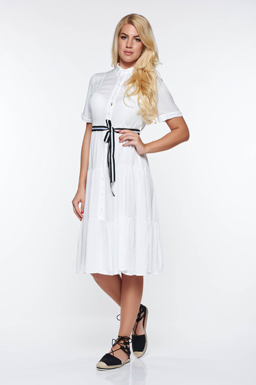 Rochie SunShine alba casual in clos din material vaporos cu elastic in talie