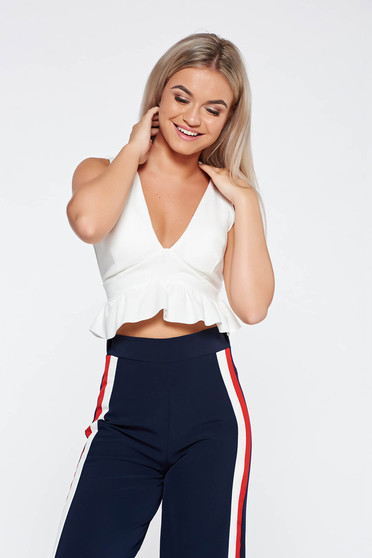Top SunShine alb casual cu spatele gol din material elastic cu bust buretat