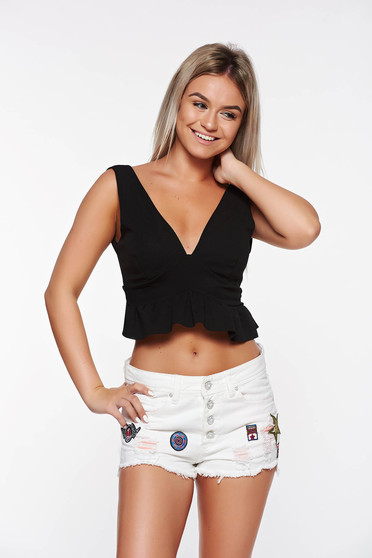 Top SunShine negru casual cu spatele gol din material elastic cu bust buretat