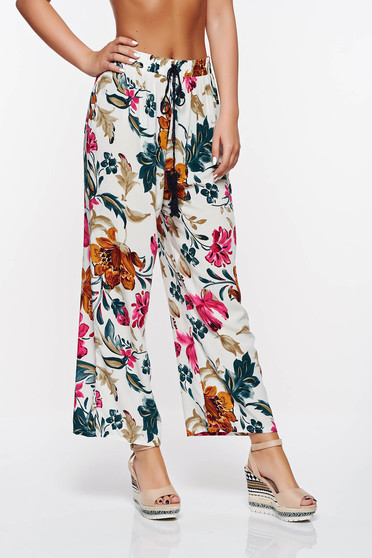 Pantaloni SunShine rosa casual cu croi larg din bumbac cu elastic in talie