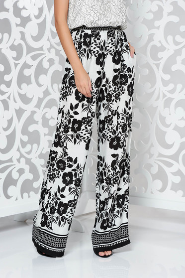 Pantaloni StarShinerS negri casual cu talie inalta evazati din material vaporos cu buzunare