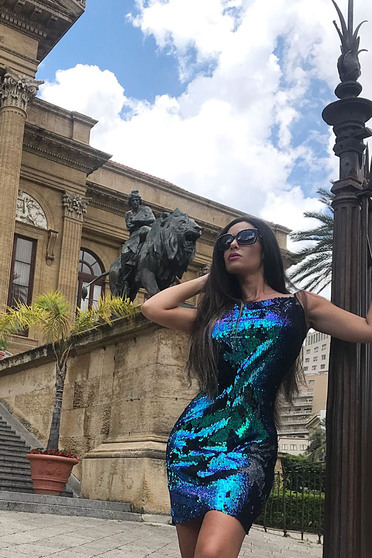 Rochie StarShinerS verde de party cu croi larg cu paiete