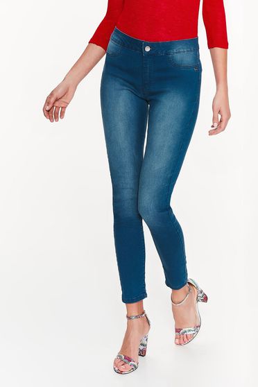 Blugi Top Secret albastri casual skinny din bumbac cu buzunare