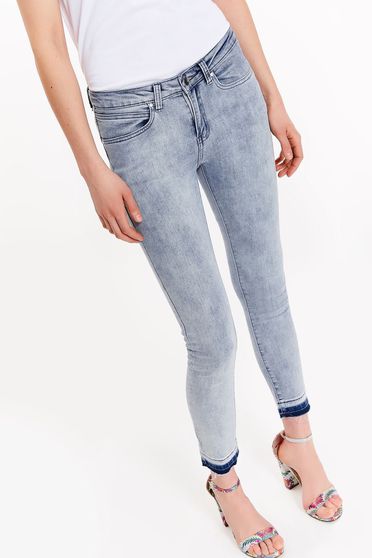 Blugi Top Secret albastri casual cu talie medie din bumbac usor elastic cu buzunare