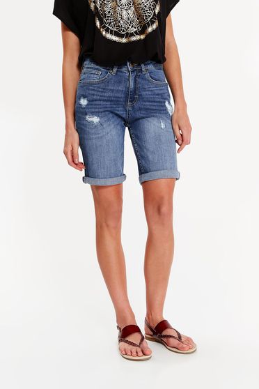 Pantalon scurt Top Secret albastru casual cu talie medie din bumbac cu buzunare