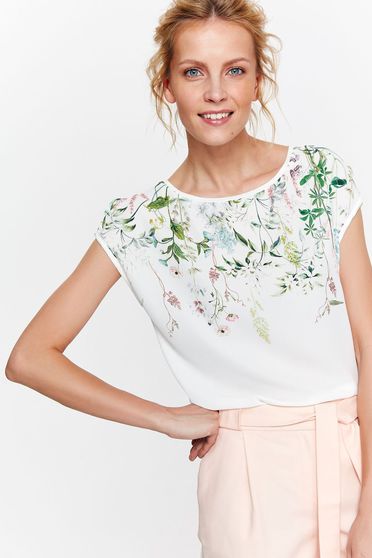 Tricou Top Secret alb casual cu croi larg din material vaporos cu imprimeuri florale