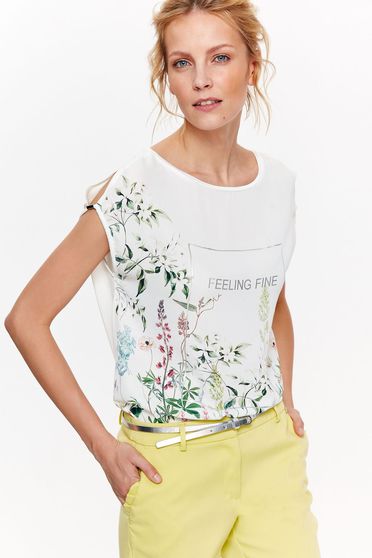 Tricou Top Secret alb casual cu croi larg din material vaporos cu imprimeuri florale
