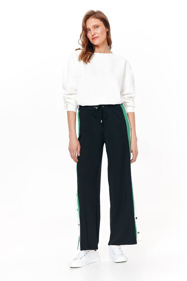 Pantaloni Top Secret negri casual evazati din material neelastic cu snur in talie si capse