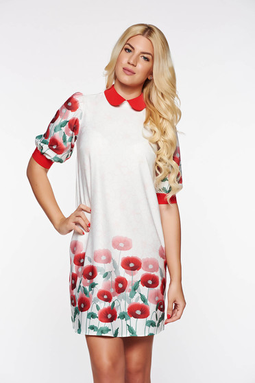 Rochie PrettyGirl rosie eleganta cu croi larg din material usor elastic cu imprimeuri florale