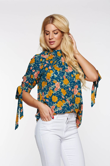 Bluza dama PrettyGirl verde-inchis eleganta cu croi larg din material vaporos si transparent cu imprimeuri florale