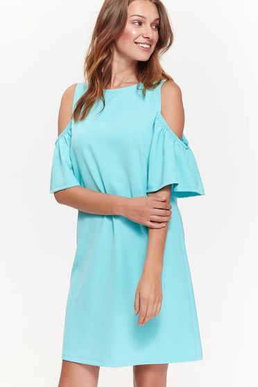 Rochie Top Secret albastra casual cu croi larg din material moale cu umeri decupati