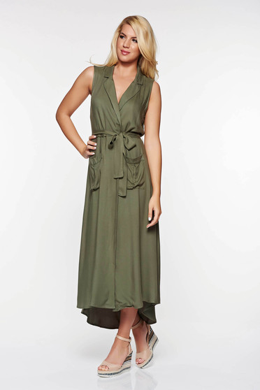 Rochie Top Secret khaki casual asimetrica din material neelastic petrecuta accesorizata cu cordon