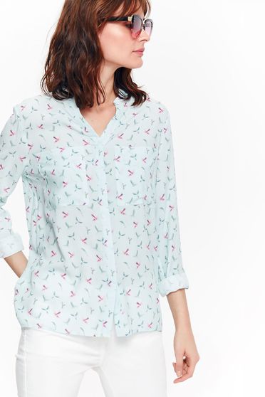 Camasa dama Top Secret albastra-deschis casual cu croi larg din material vaporos cu imprimeuri grafice