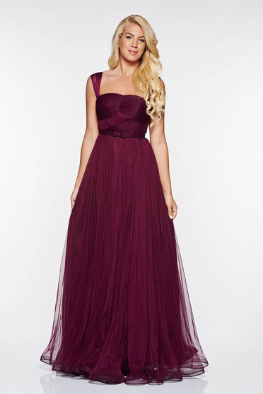 Rochie Ana Radu mov de lux tip corset din tul captusita pe interior accesorizata cu cordon