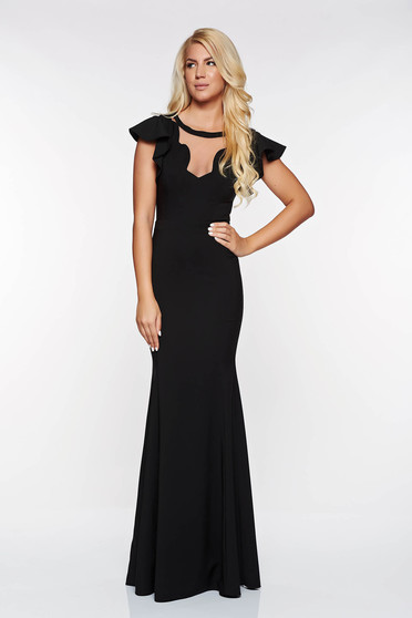 Rochie LaDonna neagra de ocazie tip sirena din material usor elastic captusita pe interior cu decolteu in v
