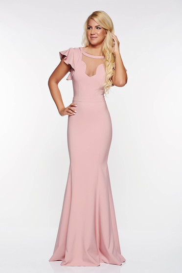 Rochie LaDonna rosa de ocazie tip sirena din material usor elastic captusita pe interior cu decolteu in v